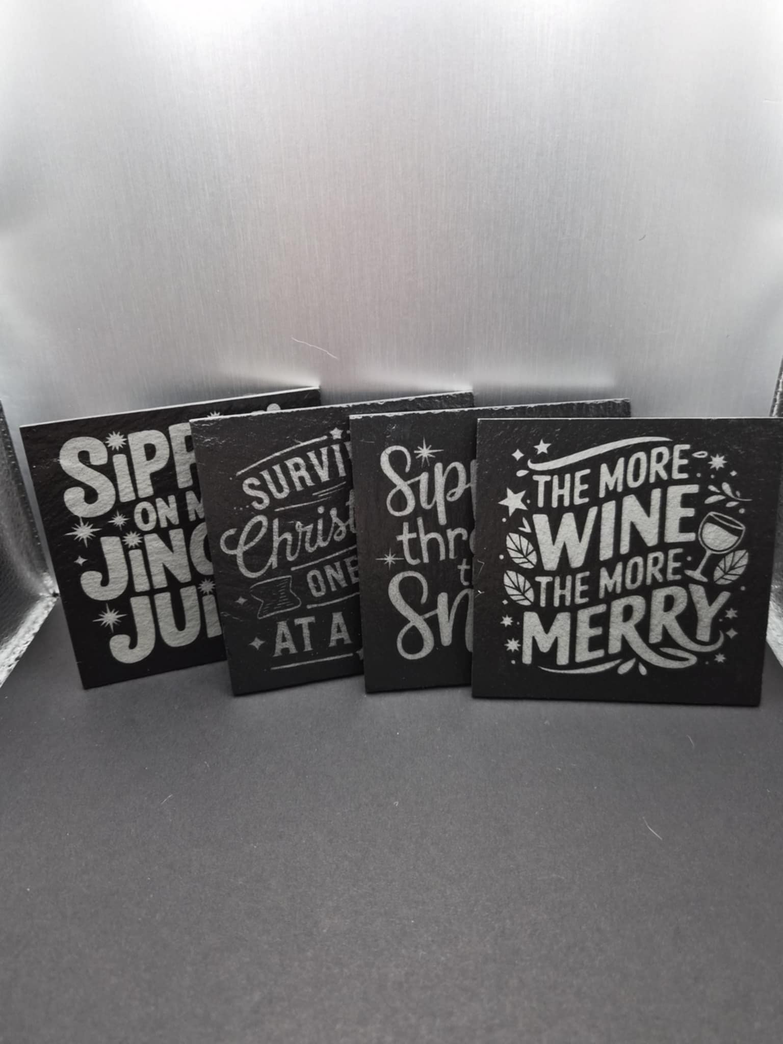 Cute Holiday Coaster Set in Slate