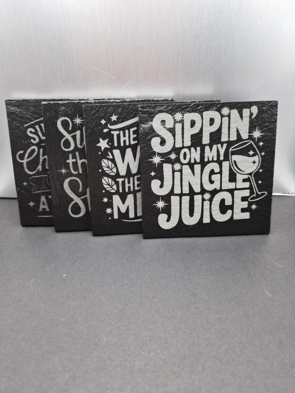 Cute Holiday Coaster Set in Slate