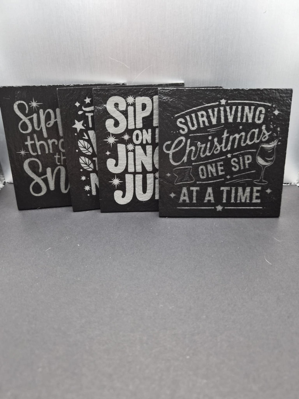 Cute Holiday Coaster Set in Slate