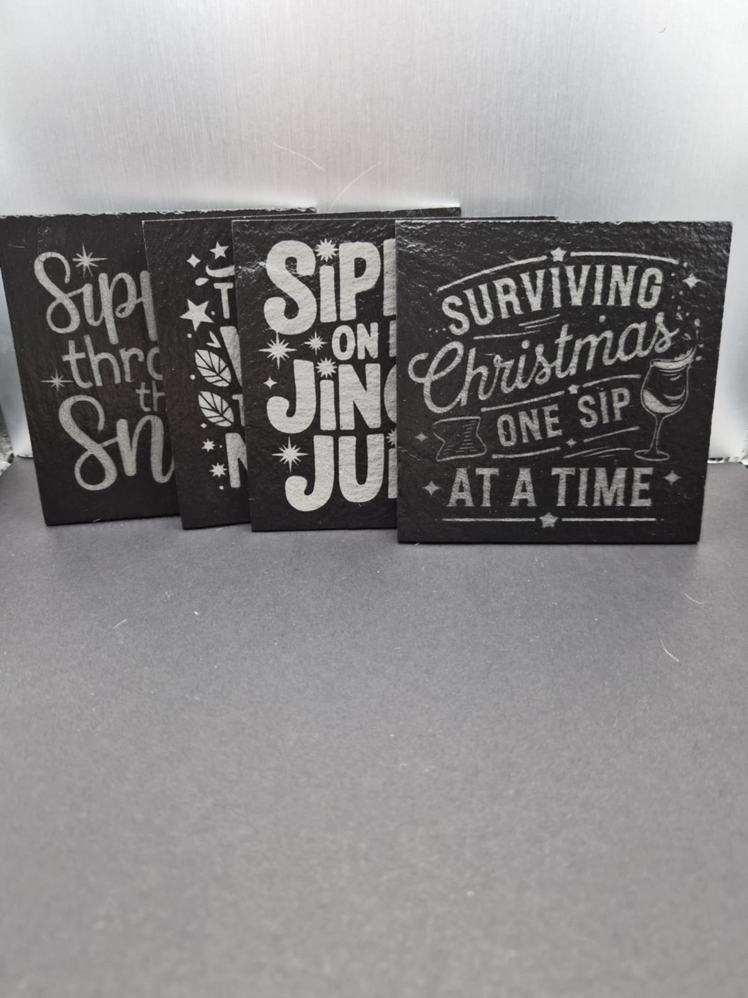 Cute Holiday Coaster Set in Slate
