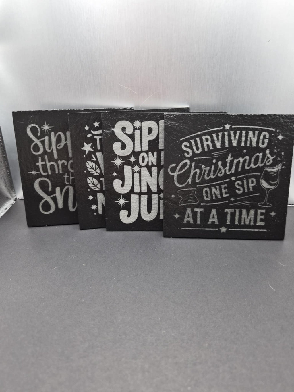 Cute Holiday Coaster Set in Slate