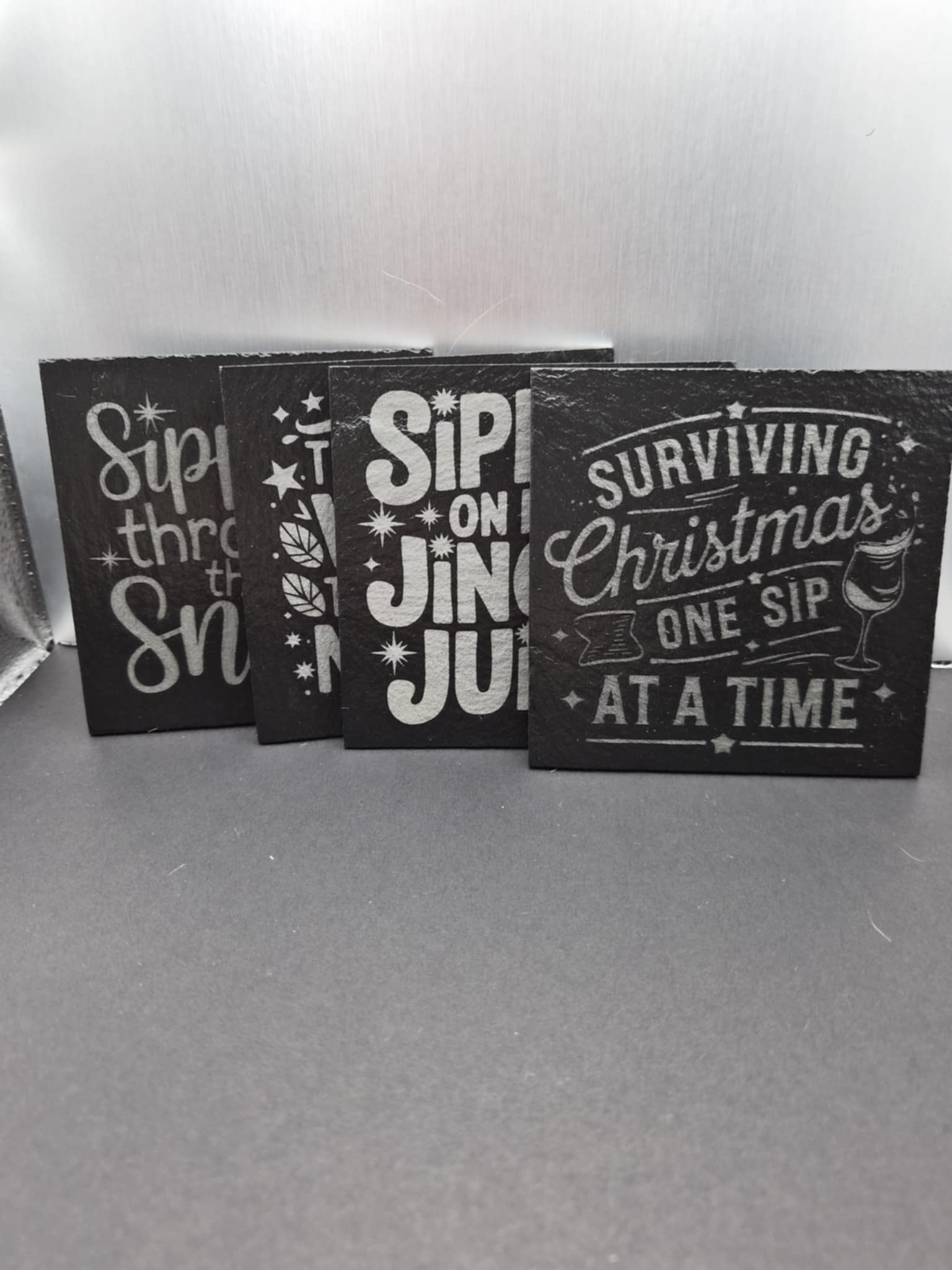 Cute Holiday Coaster Set in Slate