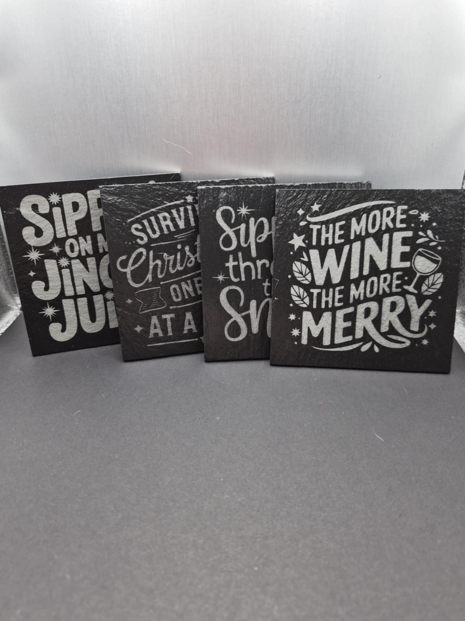 Cute Holiday Coaster Set in Slate