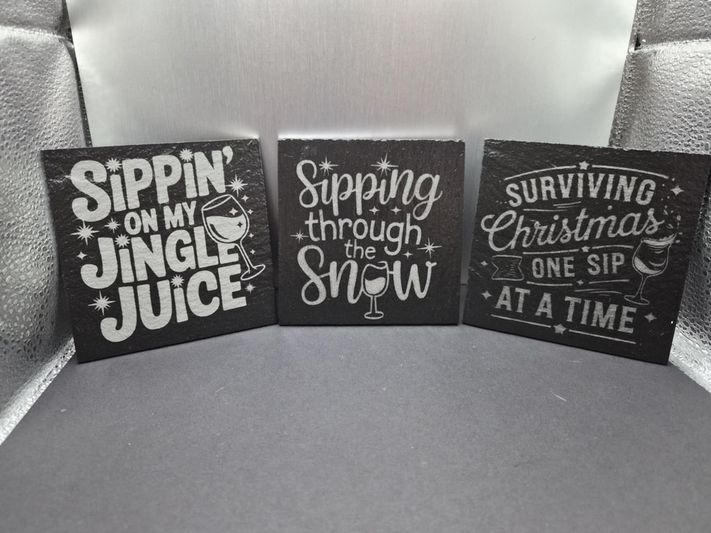 Cute Holiday Coaster Set in Slate