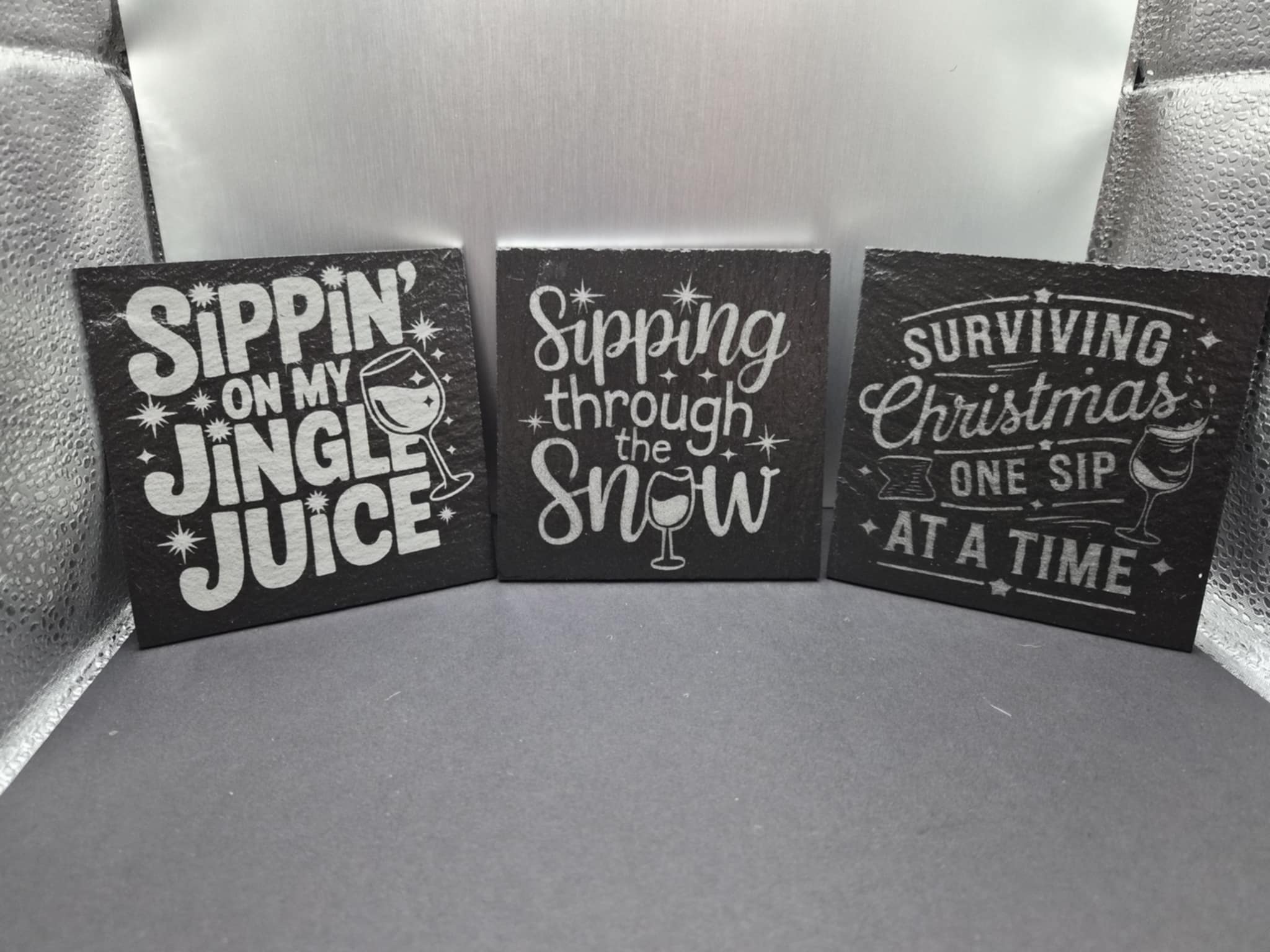 Cute Holiday Coaster Set in Slate