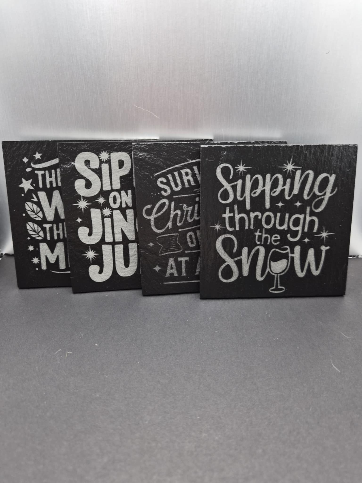 Cute Holiday Coaster Set in Slate